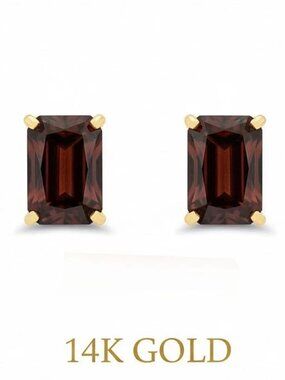 Genuine 2.16 Cts Garnet Stud Earrings Solid 14k Yellow Gold